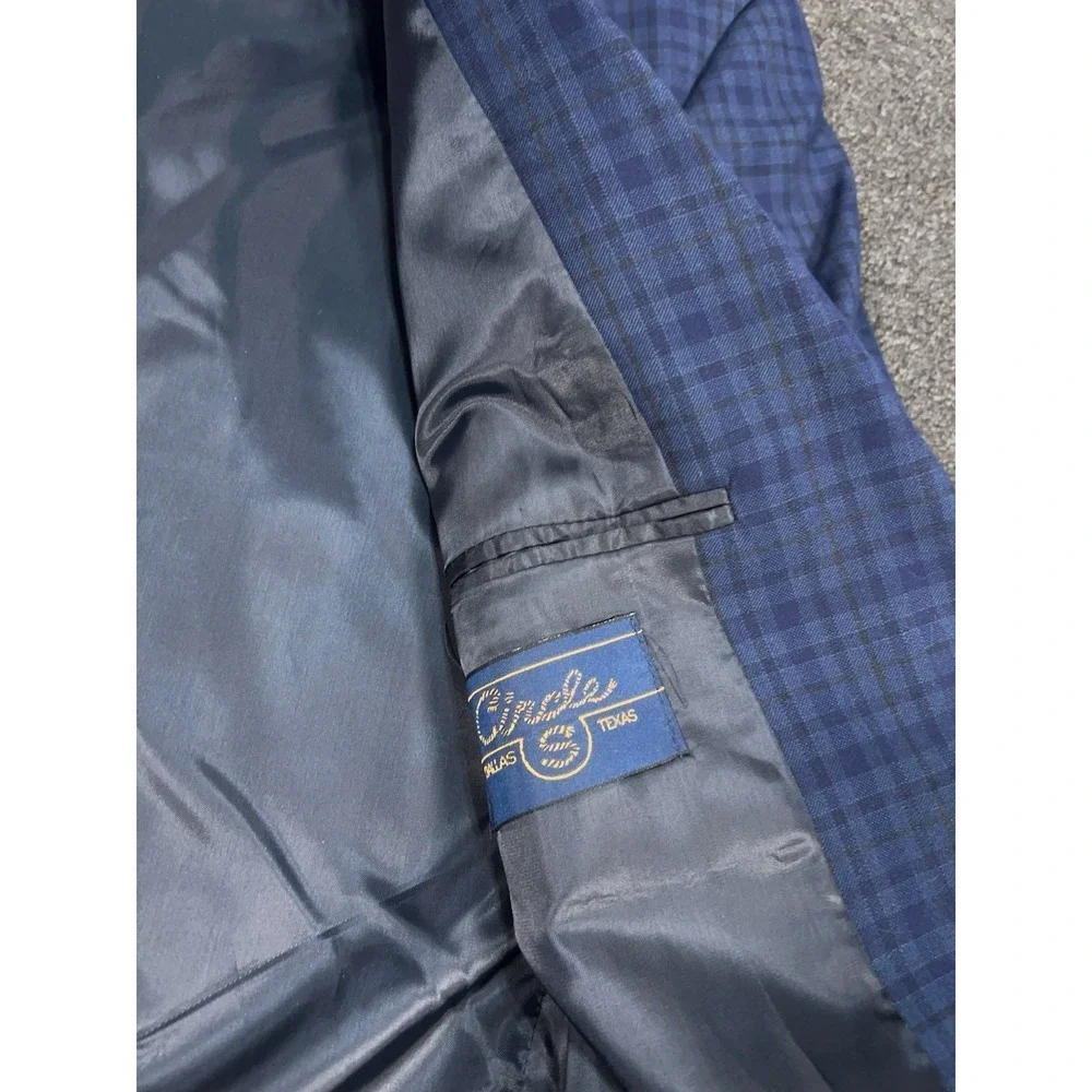 Circle S Western Blazer Jacket Men 48L Blue Gingham Check‎ Yokes Cowboy Ranch